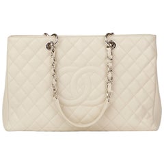 Chanel Off-White Quilted Caviar Leather Grand Shopping Tote XL 