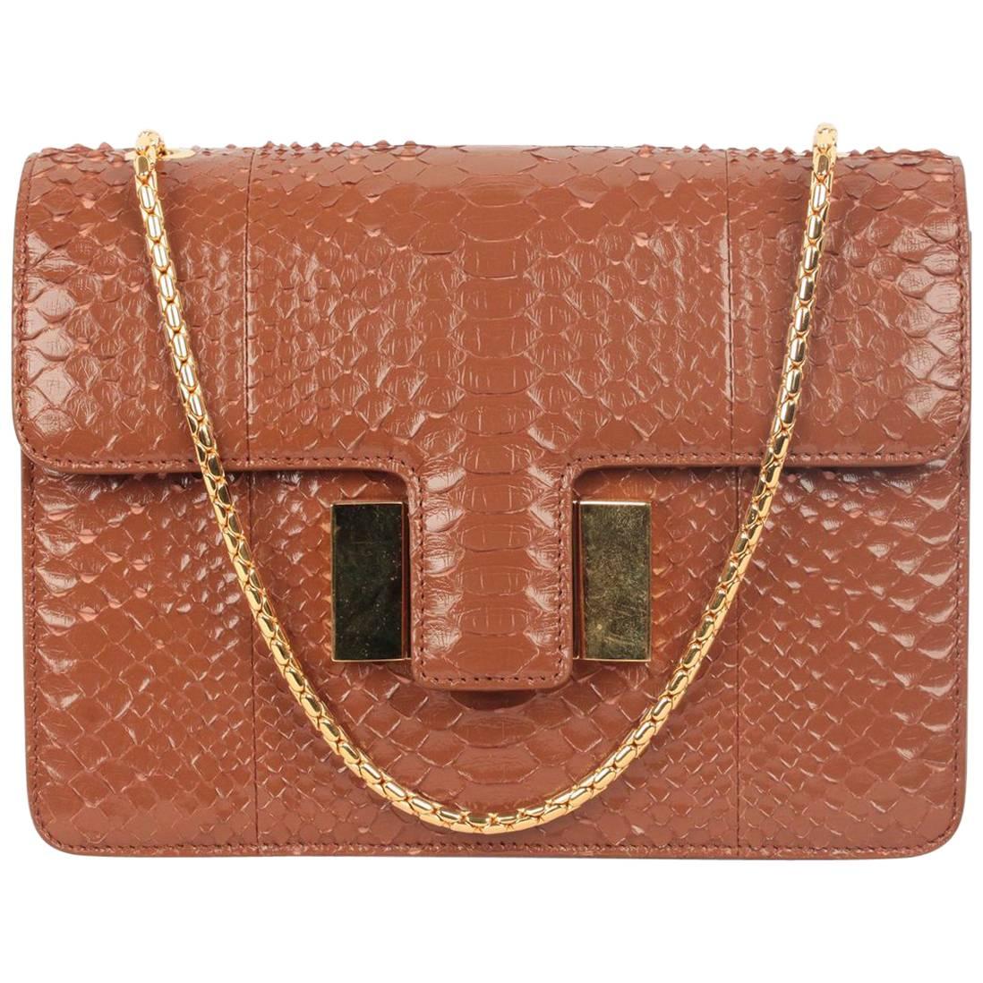 TOM FORD Tan Snakeskin SIENNA Structured Shoulder Bag