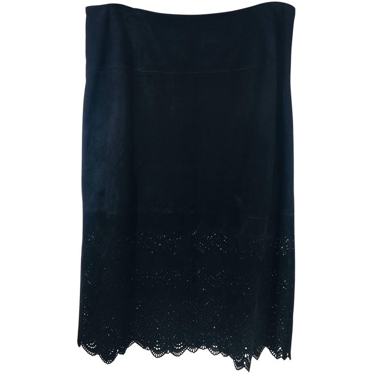 Dana Buchman Suede Cut-Out Skirt For Sale at 1stDibs