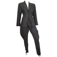 Retro Jean Paul Gaultier Grey Suit with Lace Up Jodhpur Pants, 1980s 