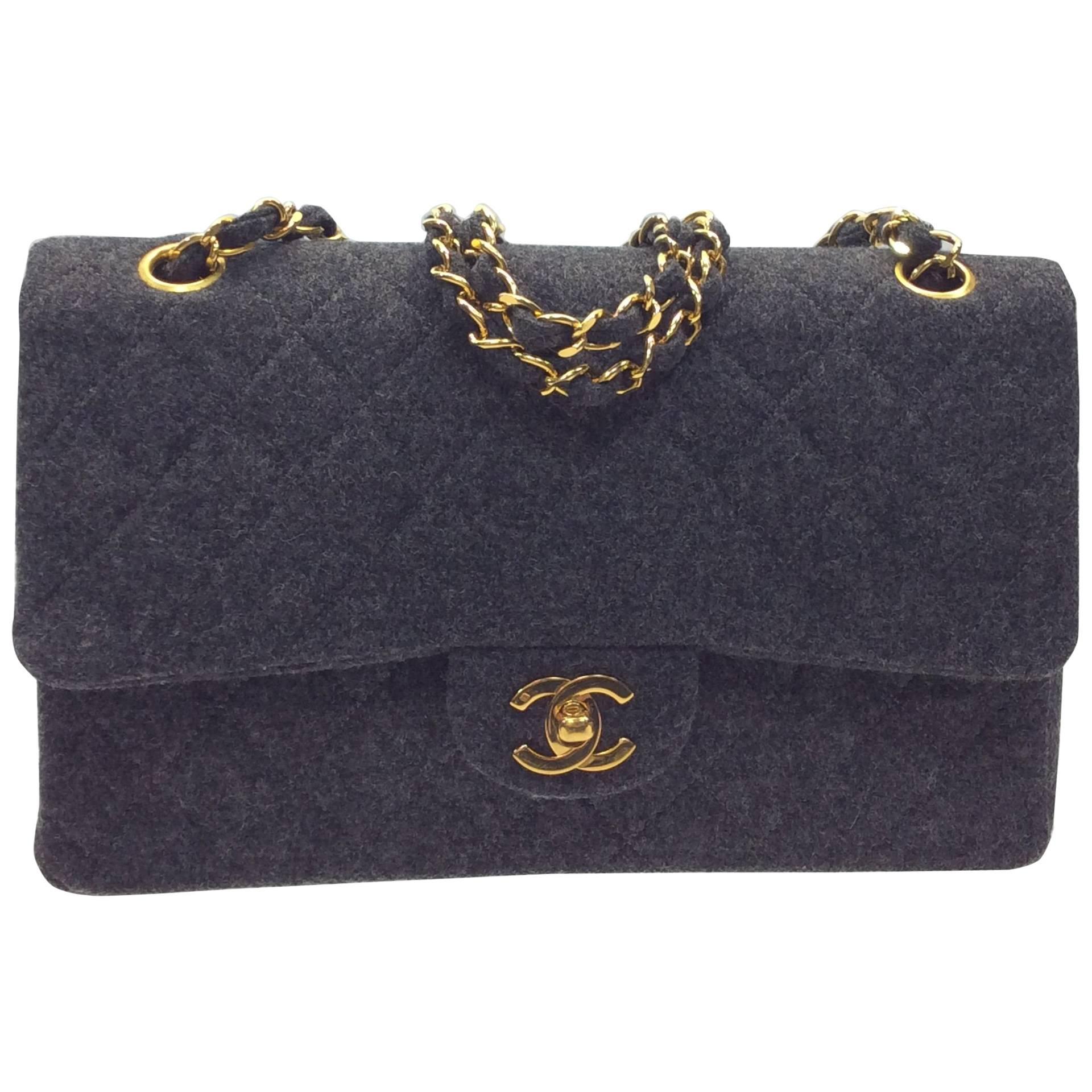 Chanel Grey Wool Shoulder Bag For Sale