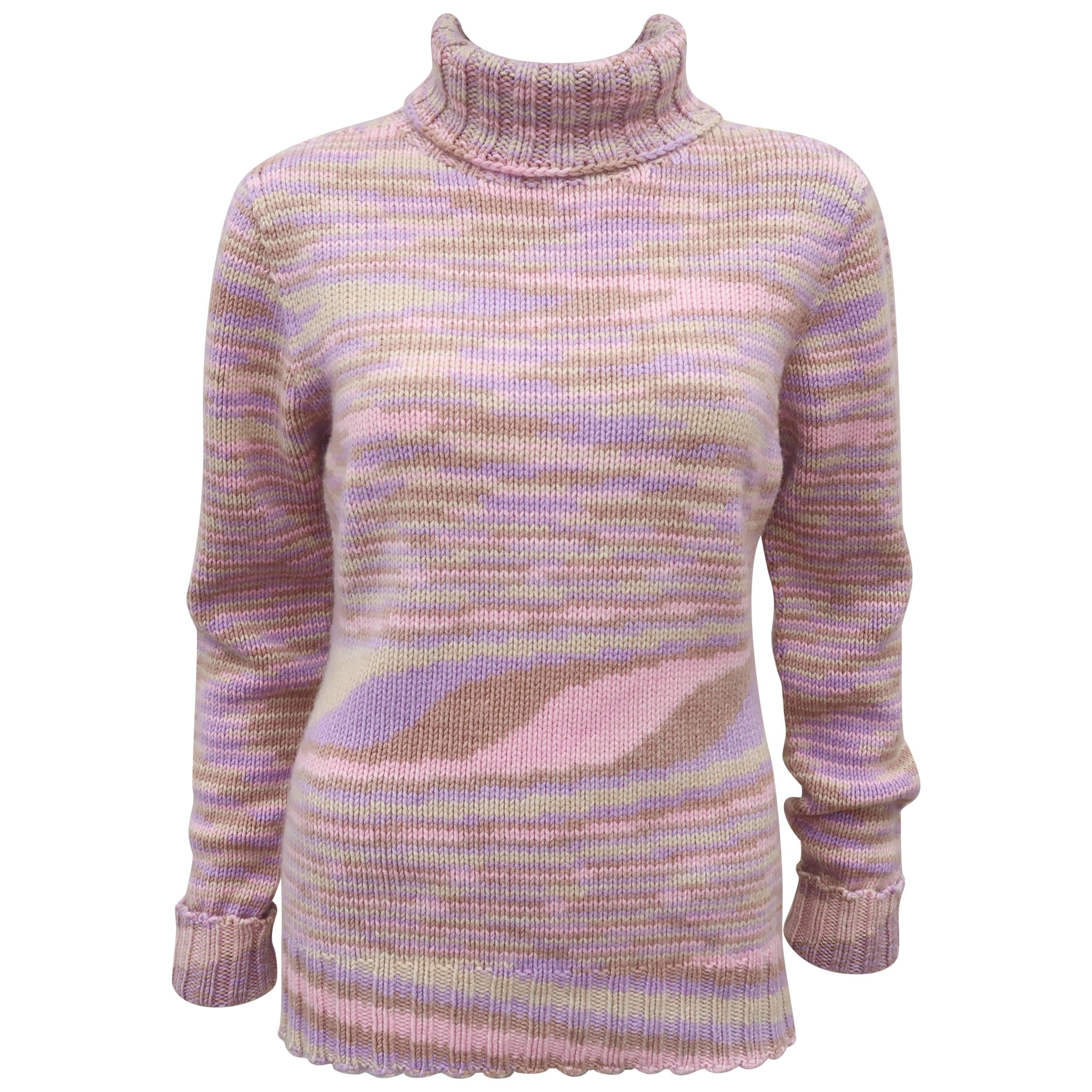 1980’s Missoni Pastel Cashmere Op Art Turtleneck Sweater