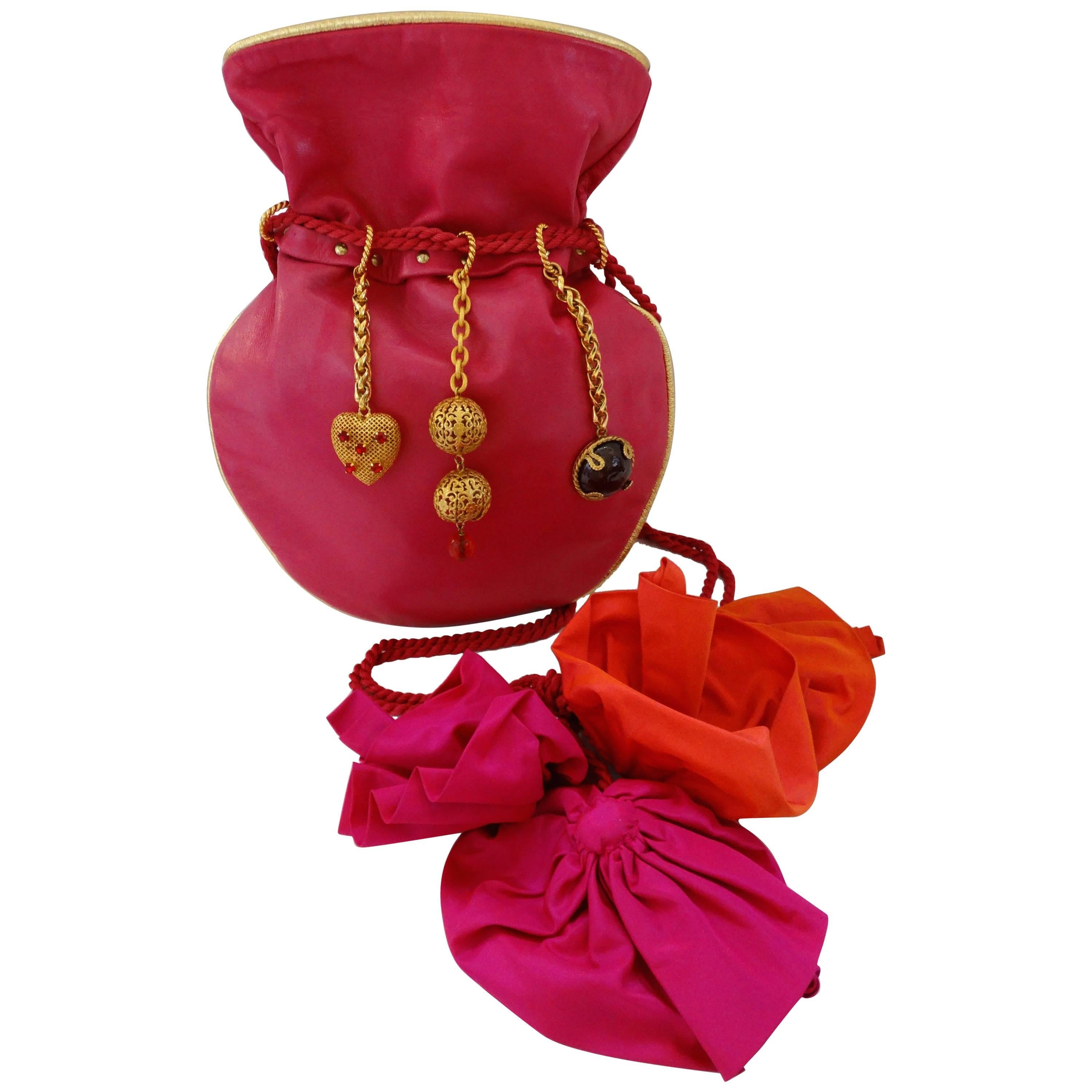 1990s Dominique Aurientis Pink Leather Charm Bag