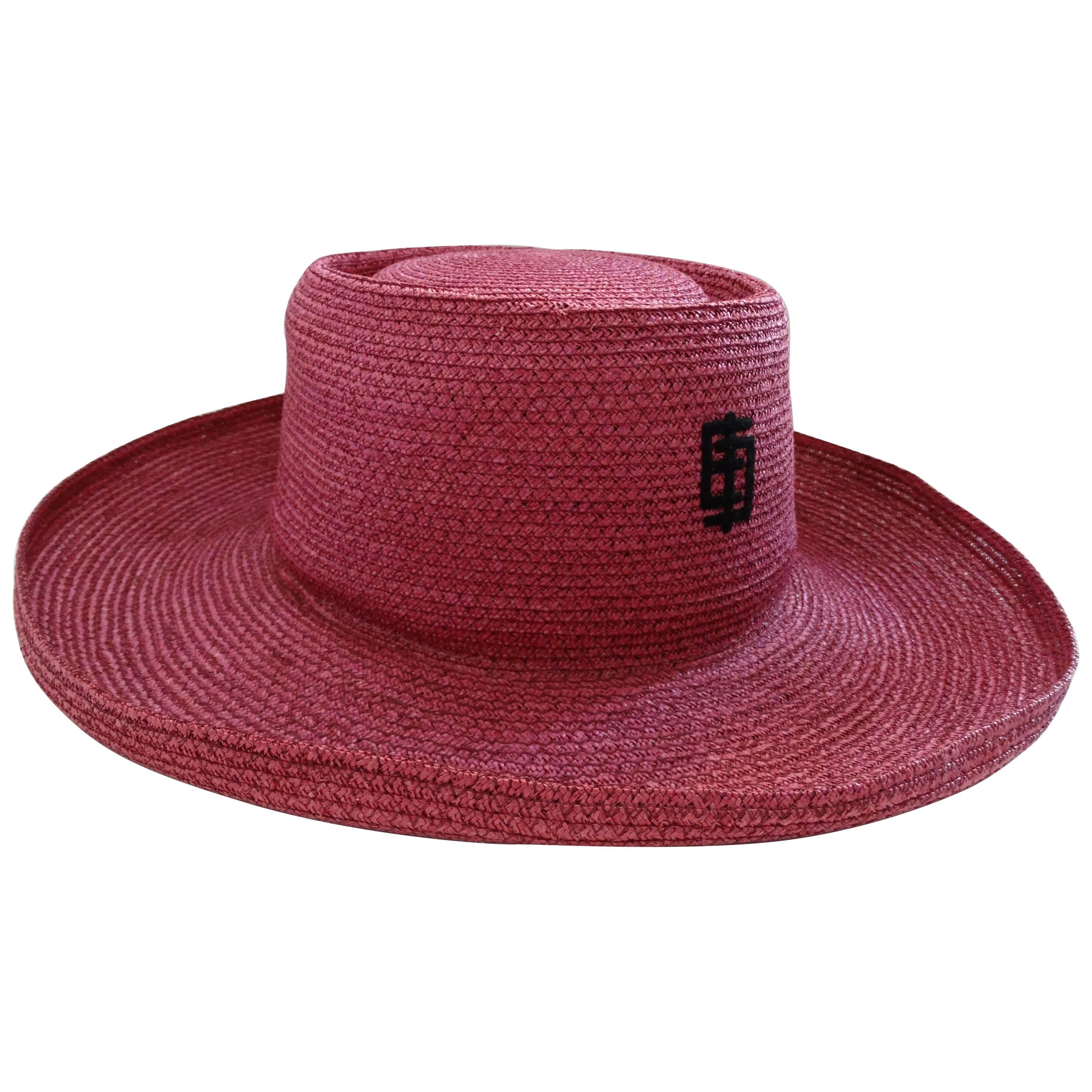 1960s Emilio Pucci Magenta Raffia Boater Hat 
