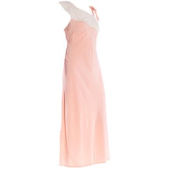 1930S Baby Pink Bias Cut Rayon & Lace Rare Unique Asymmetrical Slip DressNegli