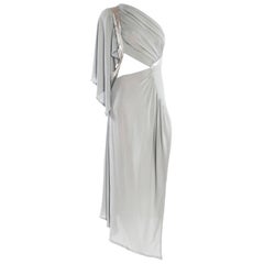Rayon Jersey Cape Sleeved Backless Dress with Slit, 1970s