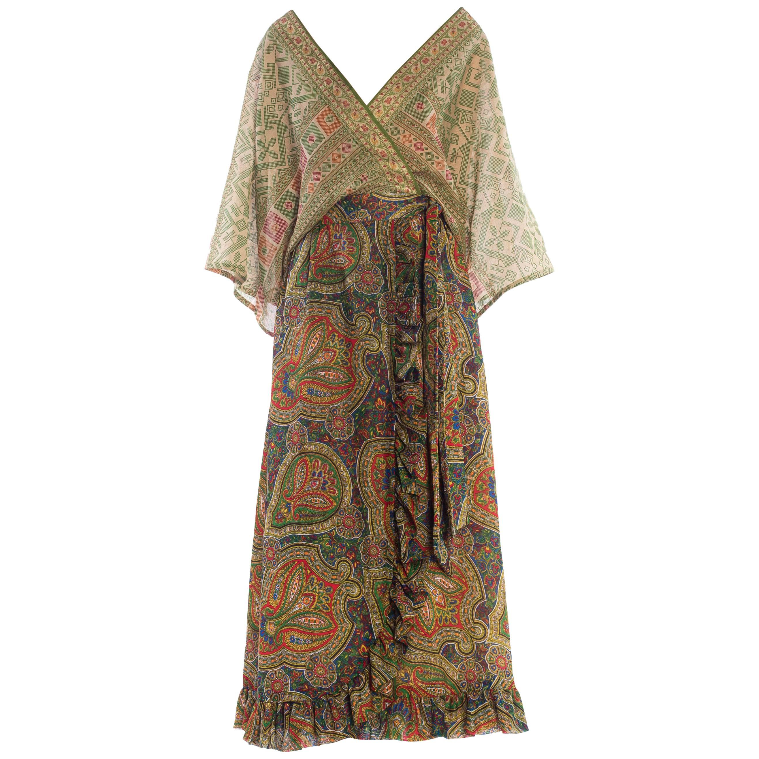 MORPHEW COLLECTION Silk & Cotton Indian Paisley Wrap Maxi Dress For Sale