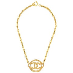 Chanel Gold CC Charm Single Strand Chain Link Choker Pendant Necklace 