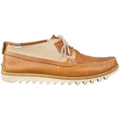 Men's HESCHUNG Size 9.5 Tan Leather & Canvas Boat Style Lace Up