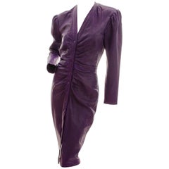 Michael Hoban North Beach Leather Kleid lila ausgestattet lange Ärmel Sz M