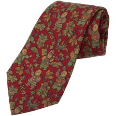 Vintage Ferragamo Silk Men’s Necktie With Asian Motif