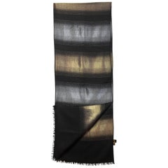 Loro Piana Black & Metallic Gold Cashmere & Silk Scarf