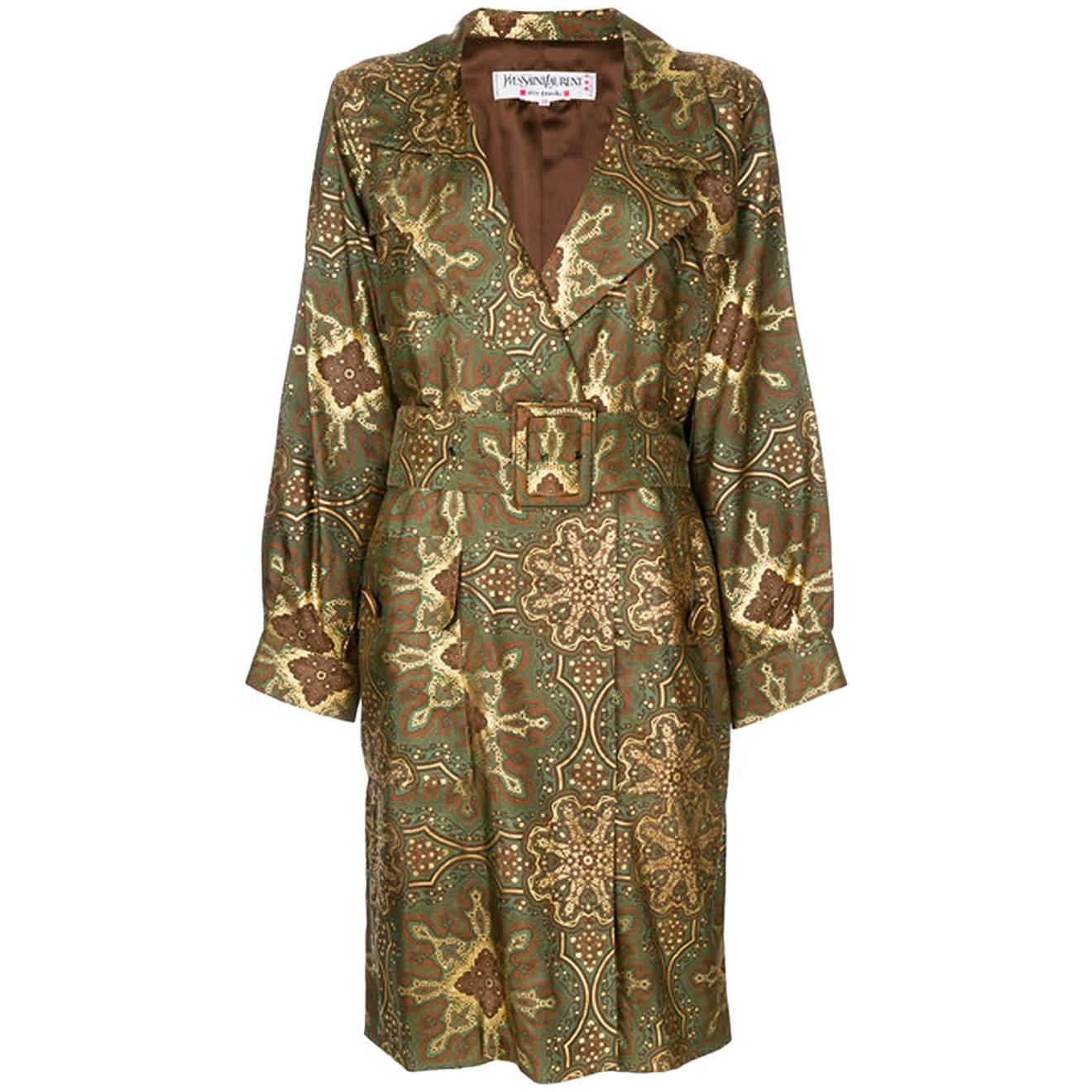 Yves Saint Laurent Paisley Silk Trench Coat, 1980s For Sale at 1stDibs