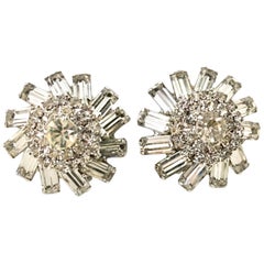 60'S Silver Swarovski Crystal Clear Earrings By, Weiss