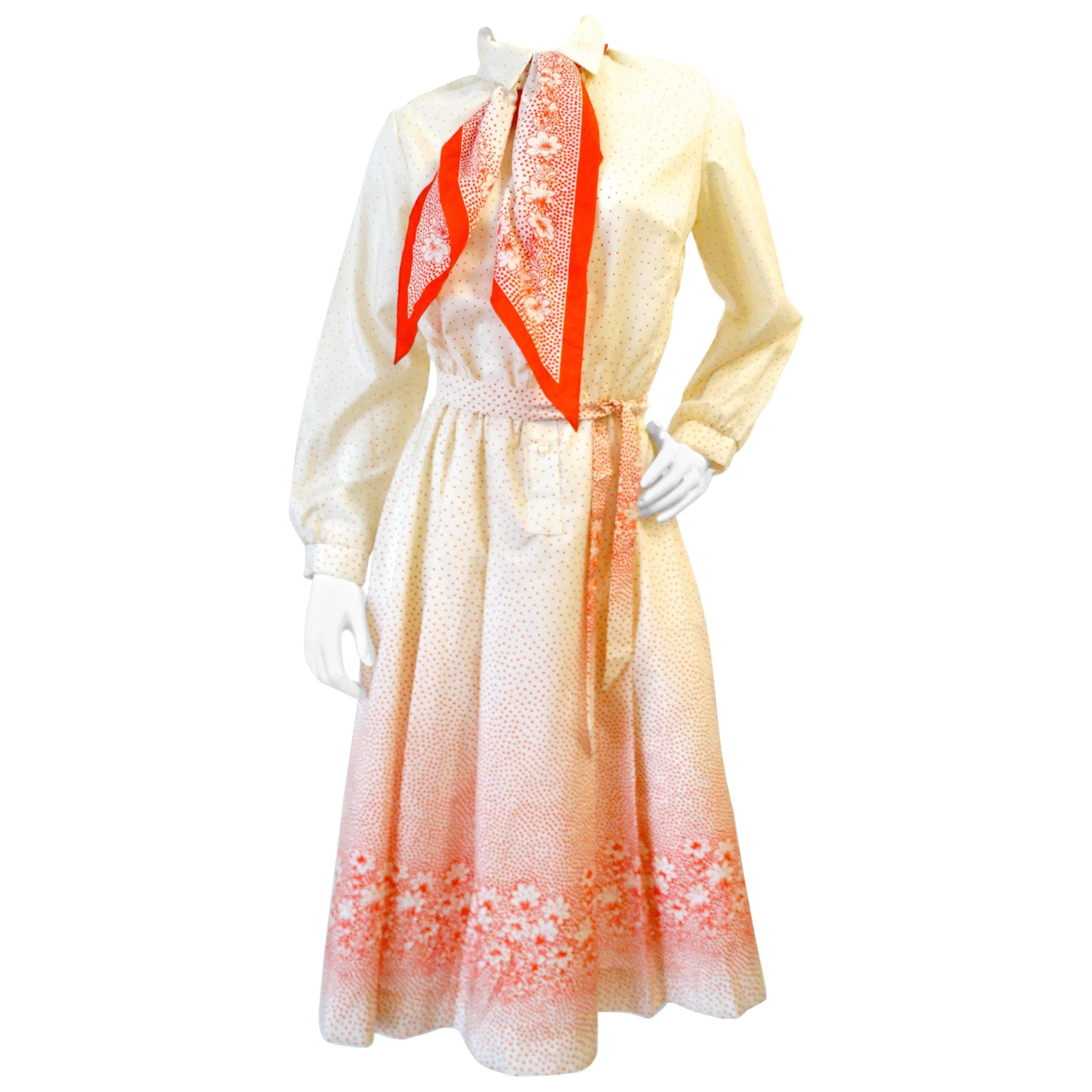 Robe à fleurs Lanvin à pois rouges et crème des années 1960