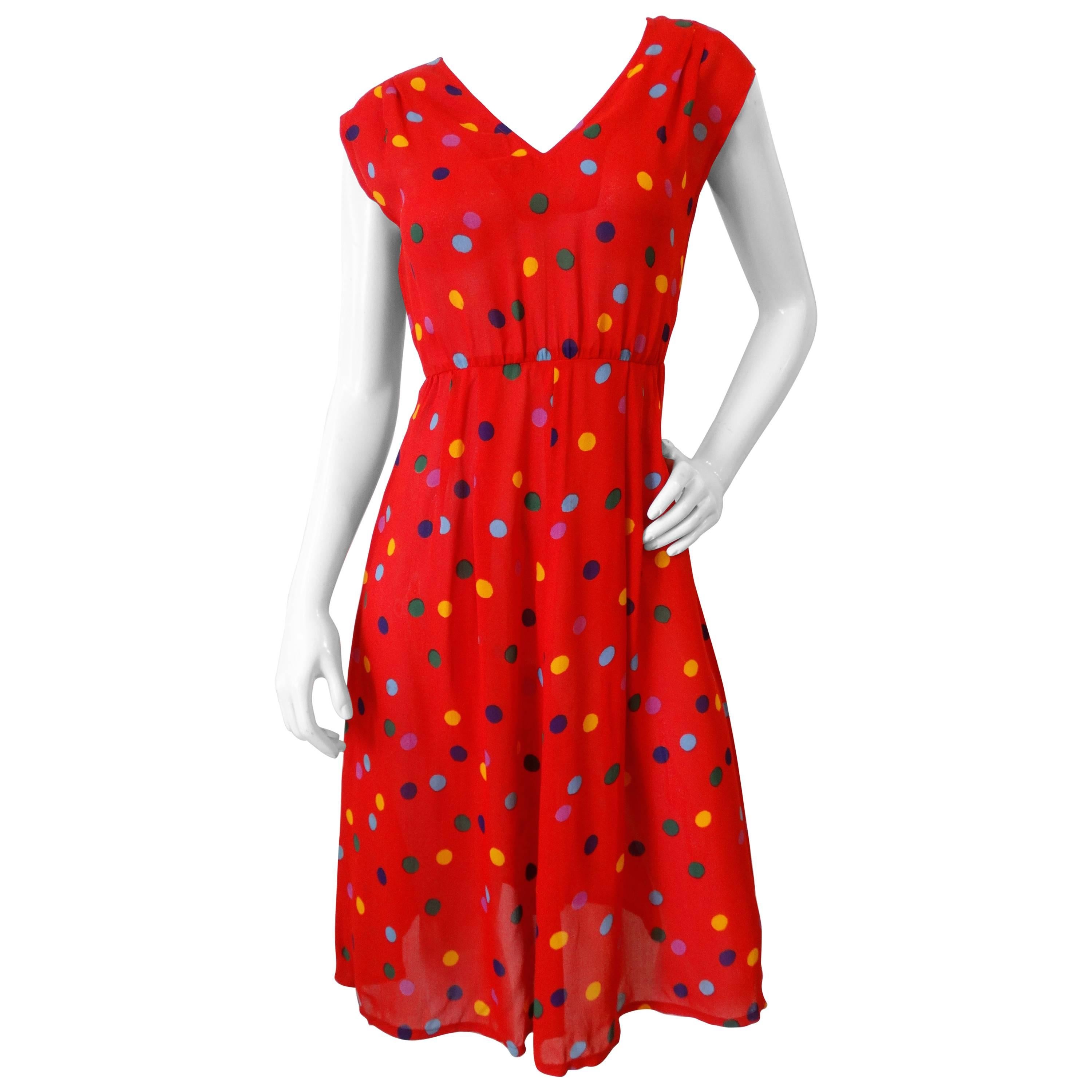 1980s Miss O by Oscar De La Renta Polka Dot Dress 