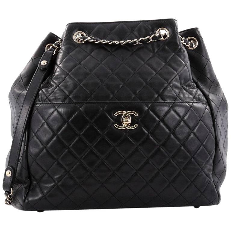 Chanel Drawstring CC Lock Bucket Bag Quilted Lambskin Medium at 1stDibs