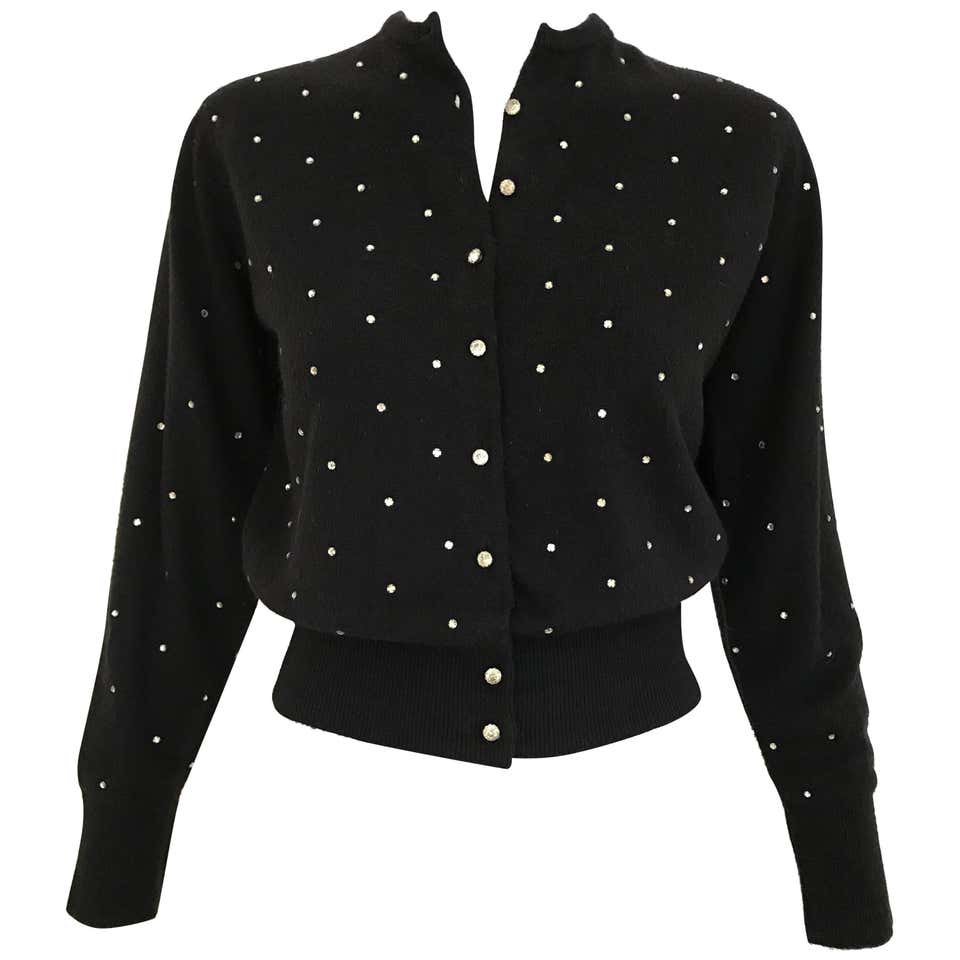 1950s Schiaparelli Black Cashmere Sweater With Rhinestones ...