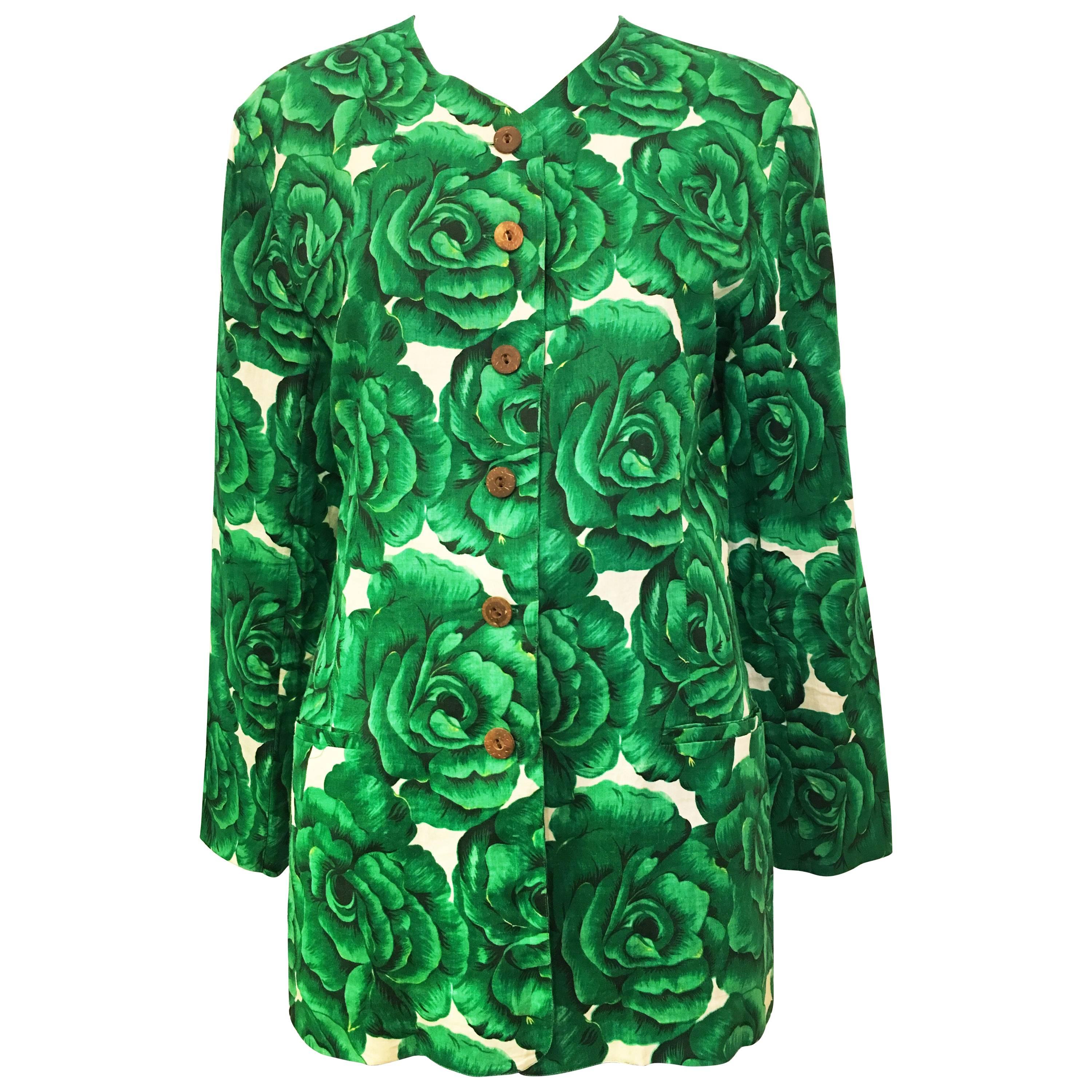 Adrienne Vittadini Green Floral Short Sleeve Jacket For Sale