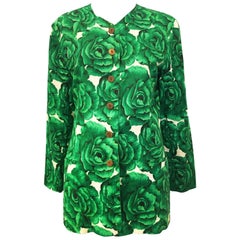 Vintage Adrienne Vittadini Green Floral Short Sleeve Jacket