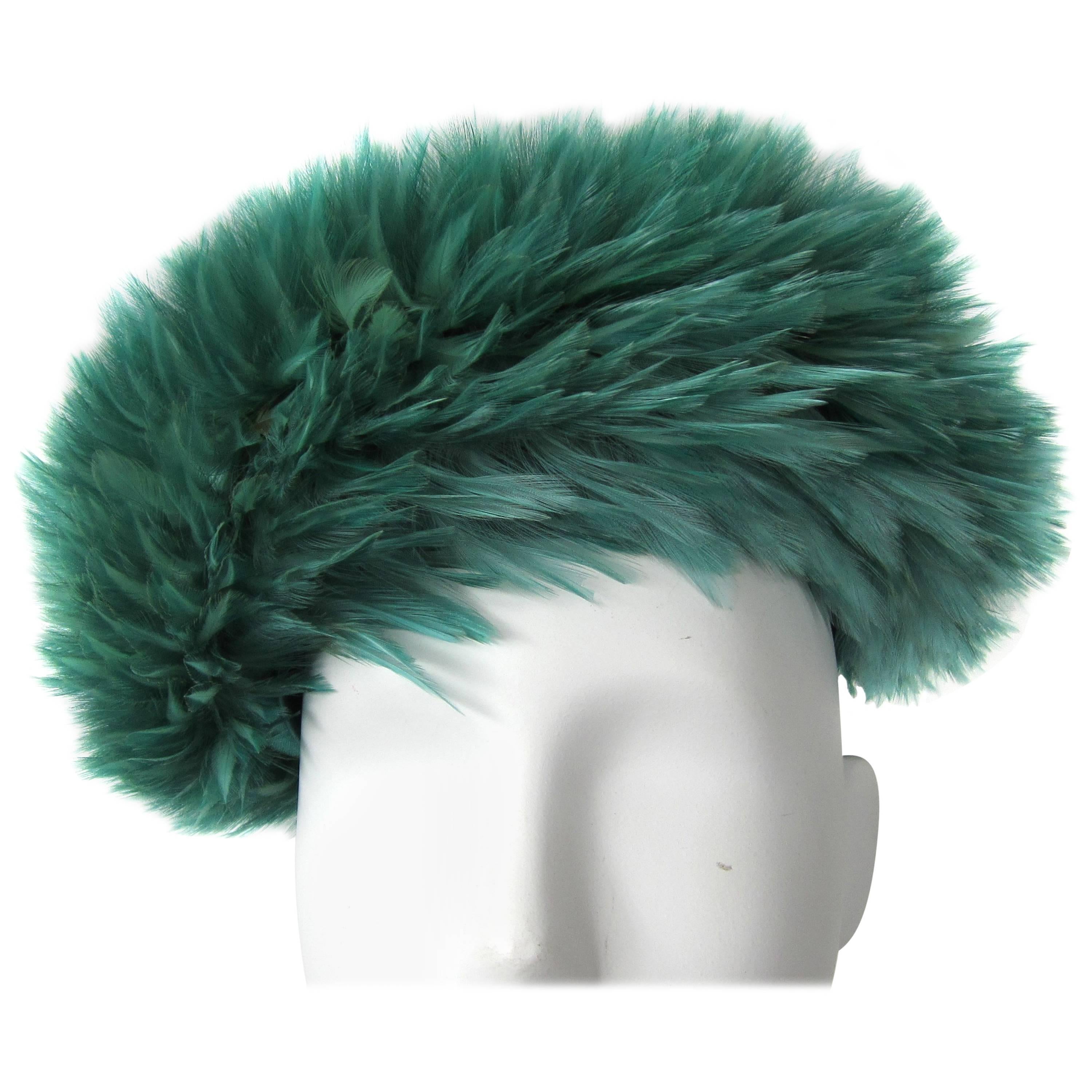 1950s 1960s Green Feather Beret Hat De 