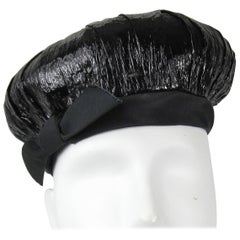 Mod Black 1960s Beret Hat Vintage 