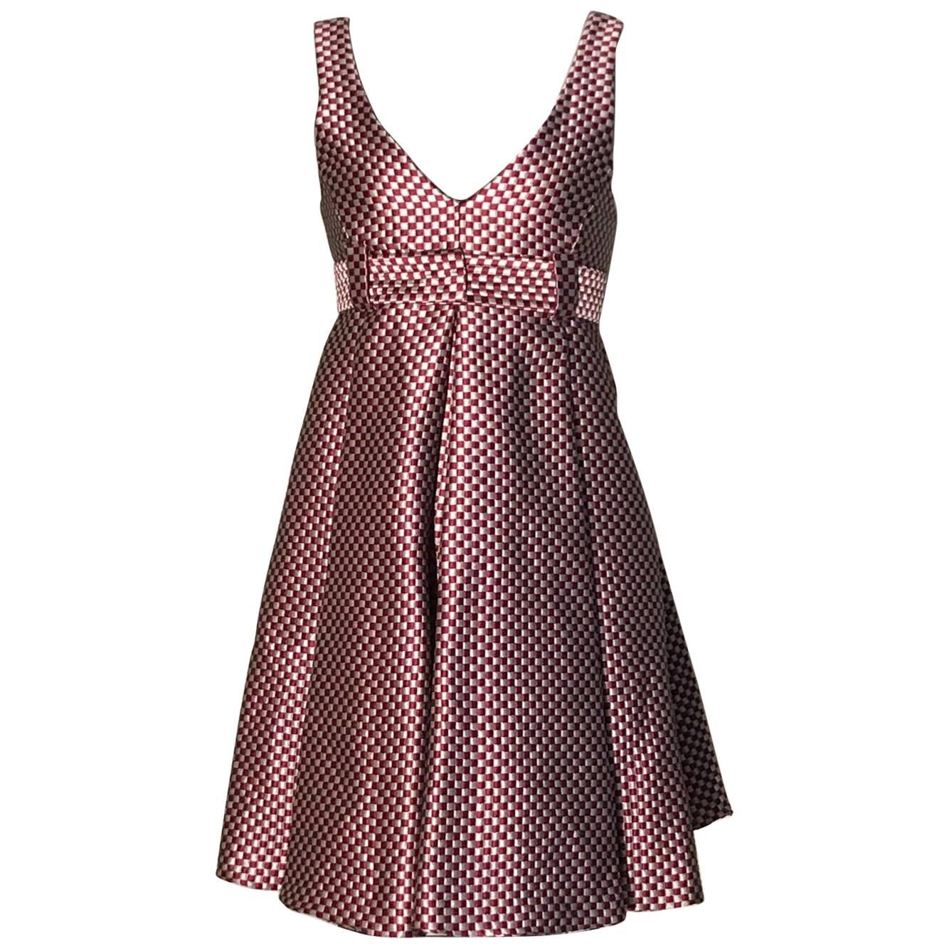 Emporio Armani Grey and Red Check A Line Pleated Dress  