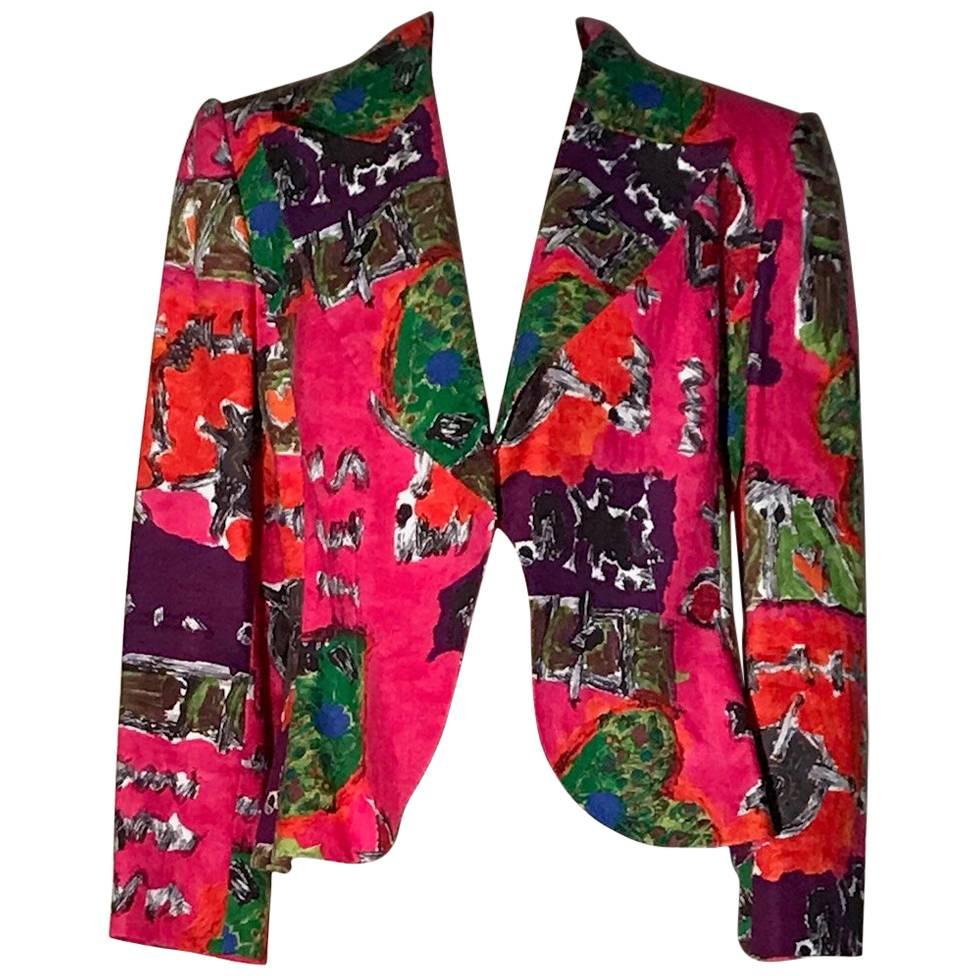Christian Lacroix Abstract Print Pink and Red Linen Jacket, 1990s 