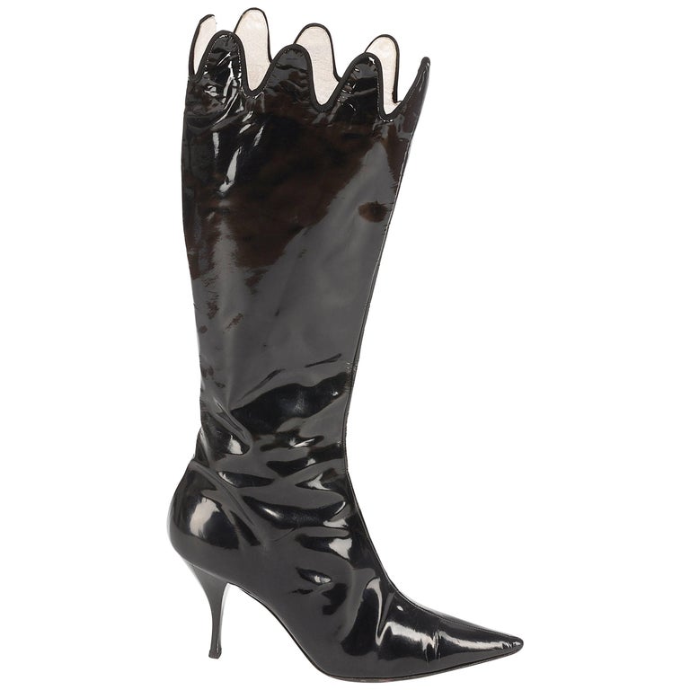 pointed patent boots
