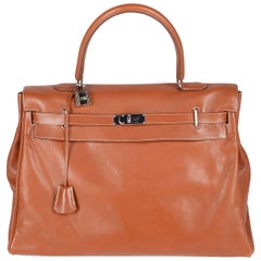 Hermes Paris  XXL tan leather travel Kelly relax bag with silver hardware, sz 50