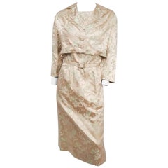 Ivory Silk Jacquard Sheath Dress and Jacket Set, 1960s 