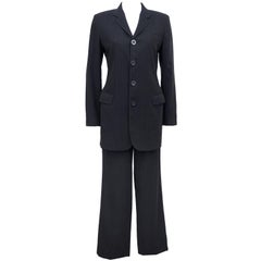 Vintage 1990s Jean Paul Gaultier Femme Charcoal Grey Pinstrip Pantsuit 