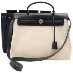 Hermes Herbag PM 2 in 1 Canvas Black Leather Shoulder Bag 