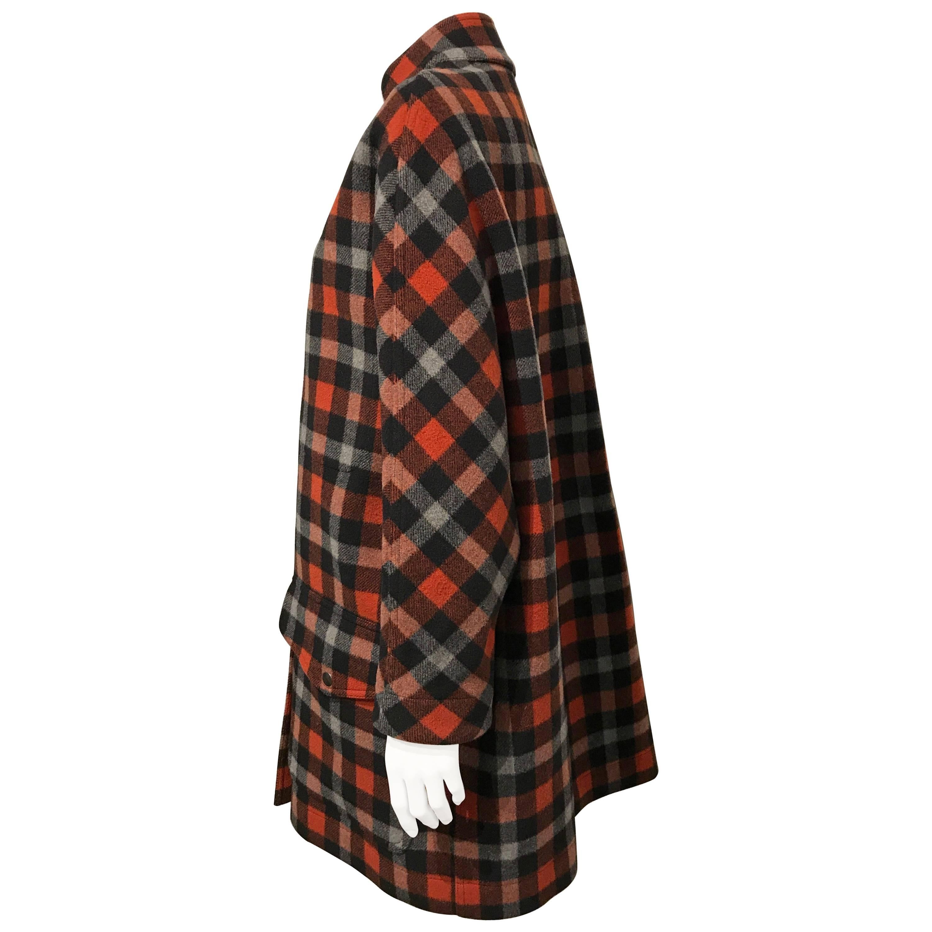 Balenciaga Rust-red, Black And Grey Checkered Coat Sz 36  (Us 4) For Sale