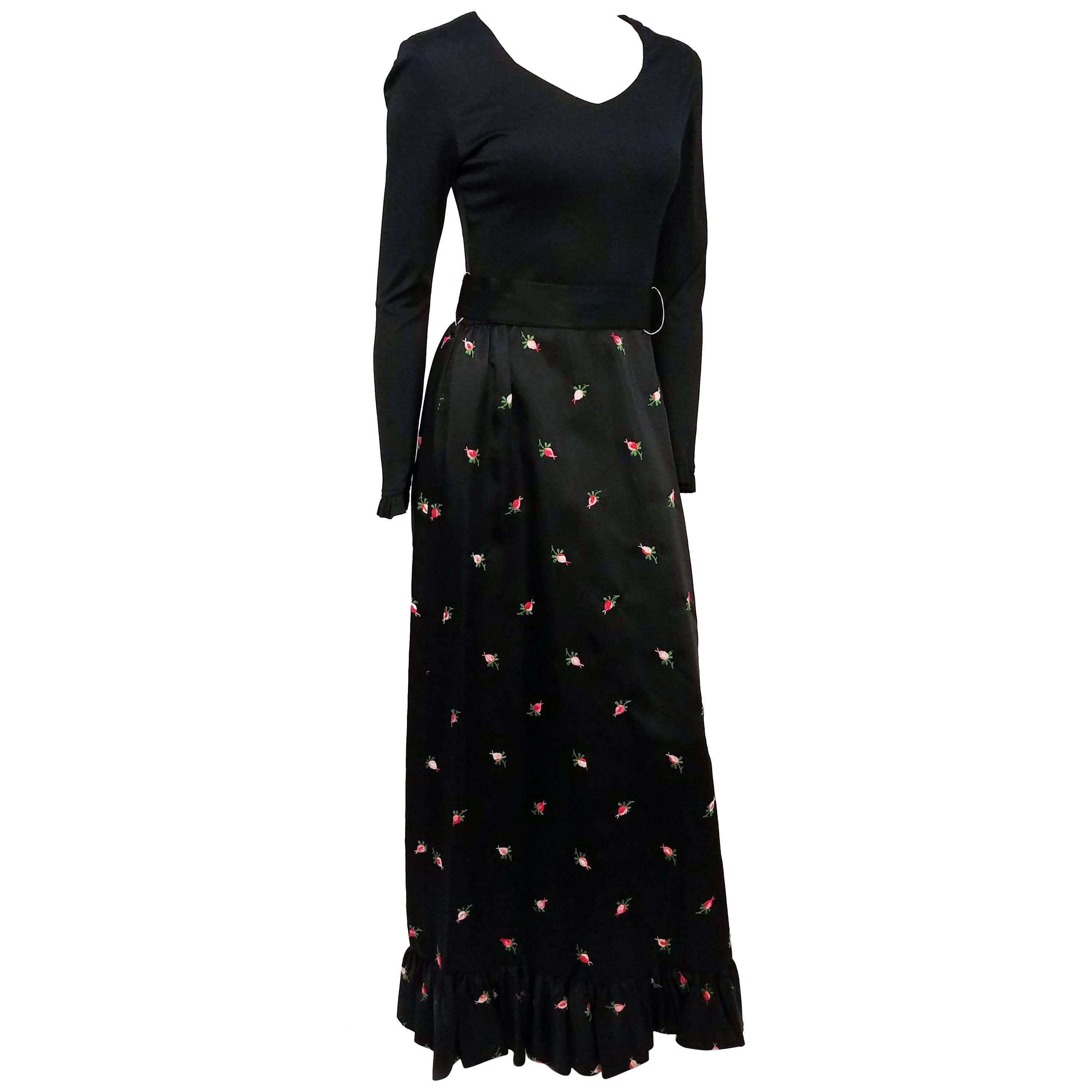 Joseph Magnin Embroidered Satin & Jersey Evening Dress, 1960s For Sale