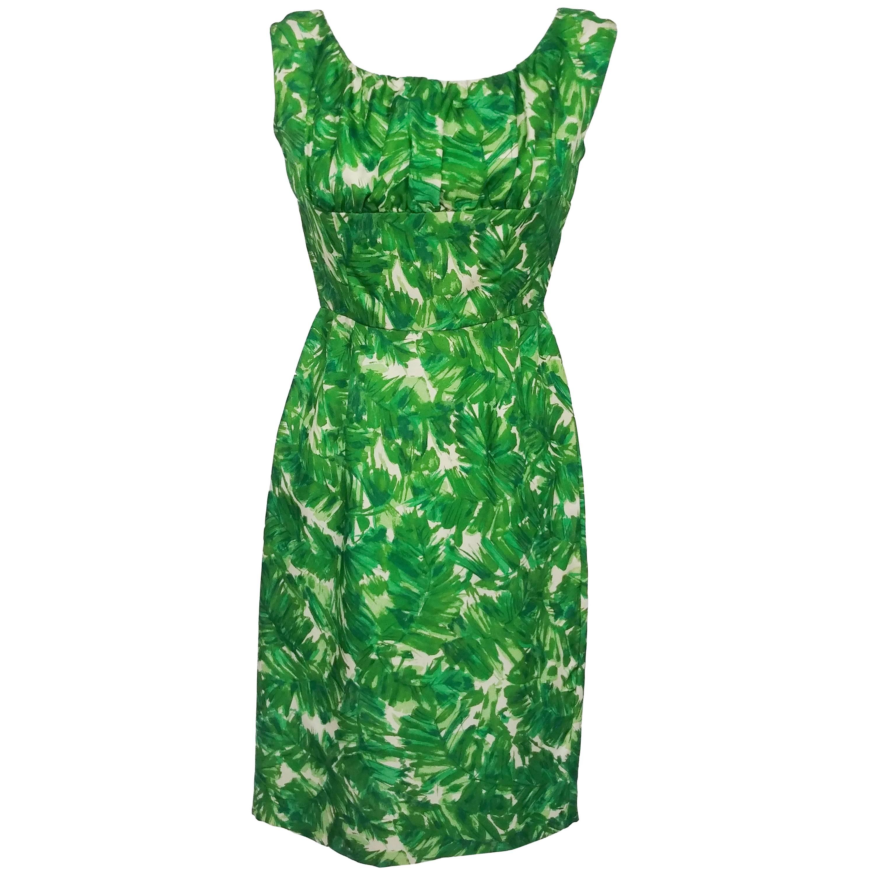 Green Printed Silk Sheath Dress, 1960s