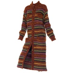 Retro 1970S MISSONI Multicolor Striped Wool Blend Knit Maxi Cardigan Sweater From Saks