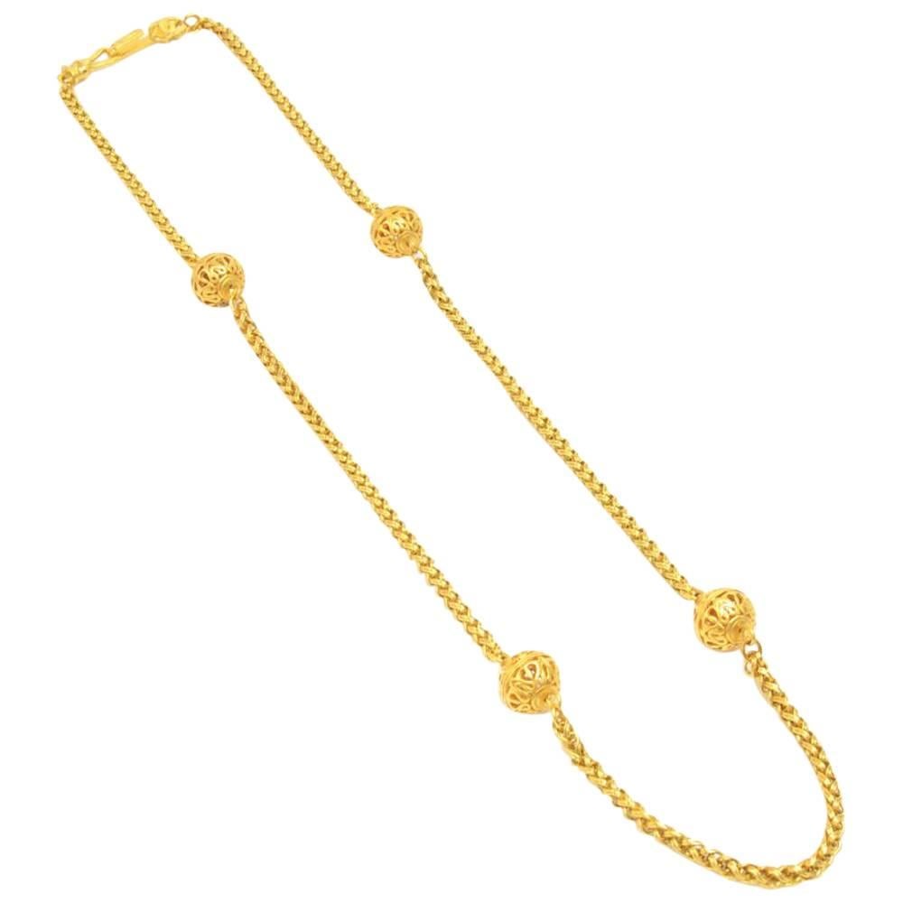 Chanel Filigree Ball Gold-Tone Chain Necklace 