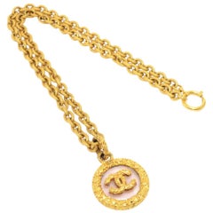 Vintage Chanel Gold Tone CC Logo Magnifying Glass Chain Necklace 