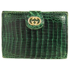 Gucci Green Crocodile Leather Vintage Cardholder, 1970s