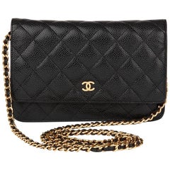 Vintage 2016 Chanel Black Quilted Caviar Leather Wallet-On-Chain WOC