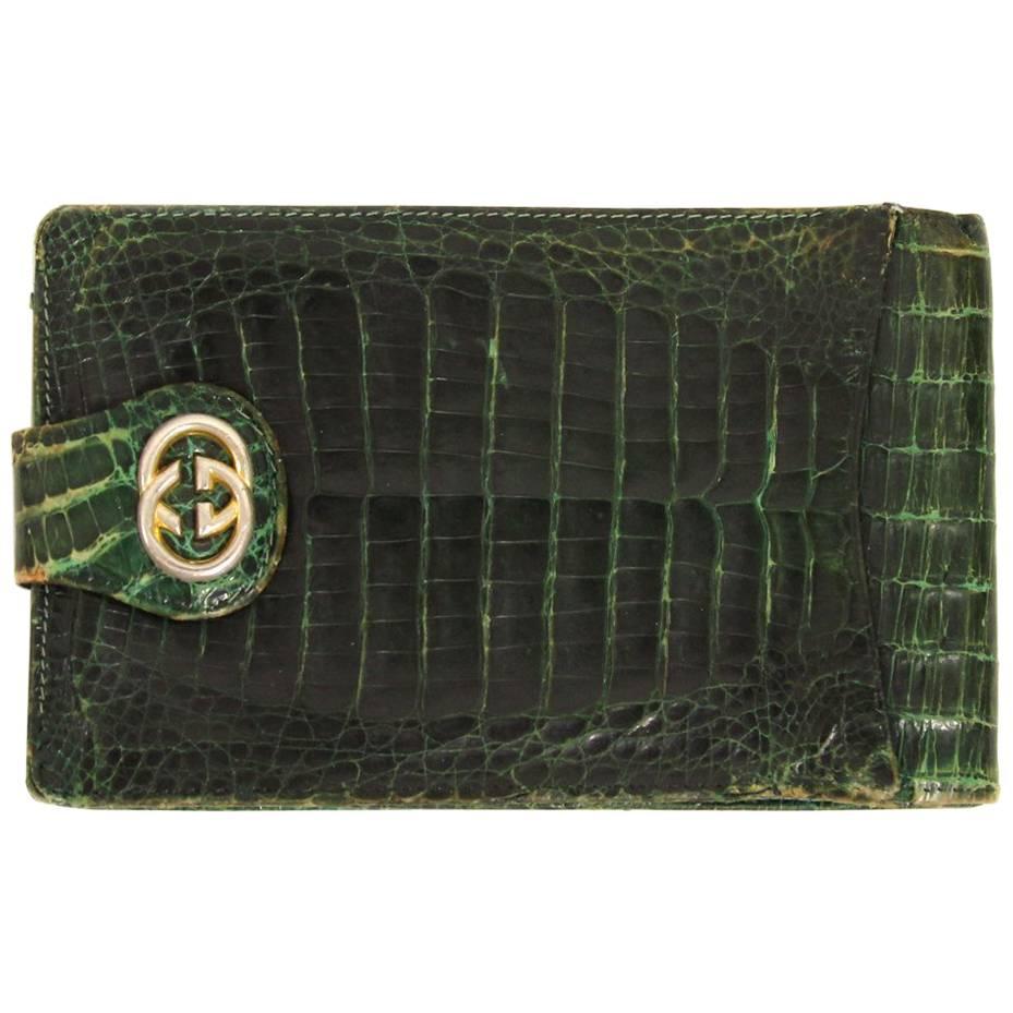 Gucci Green Crocodile Leather Vintage Check Holder, 1970s