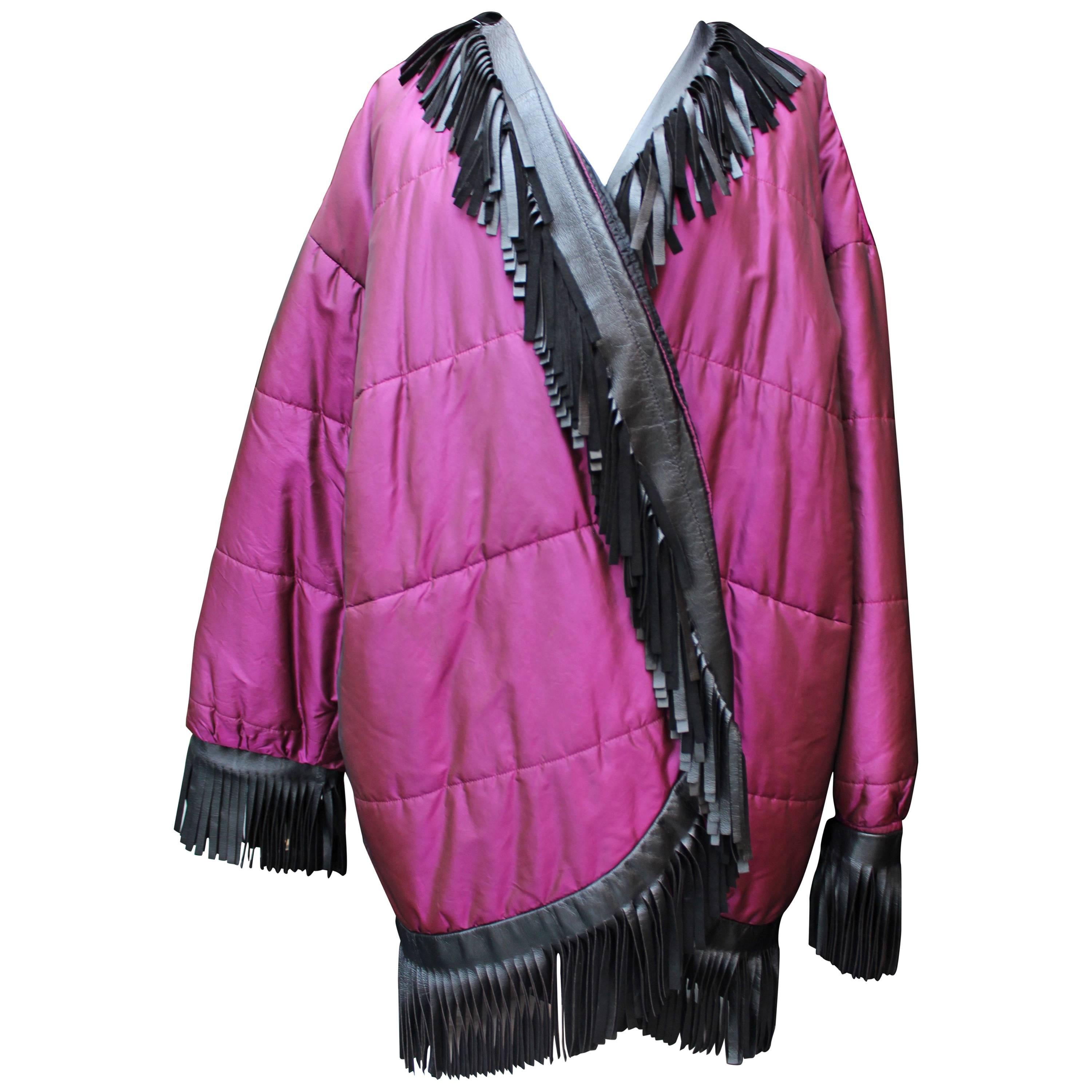 1980s Yves Saint Laurent Rive Gauche purple and black waterproof coat For Sale