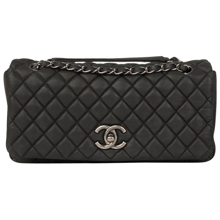 2013 Chanel Dark Grey Bubble Quilted Velvet Calfskin Small Bubble Flap Bag 