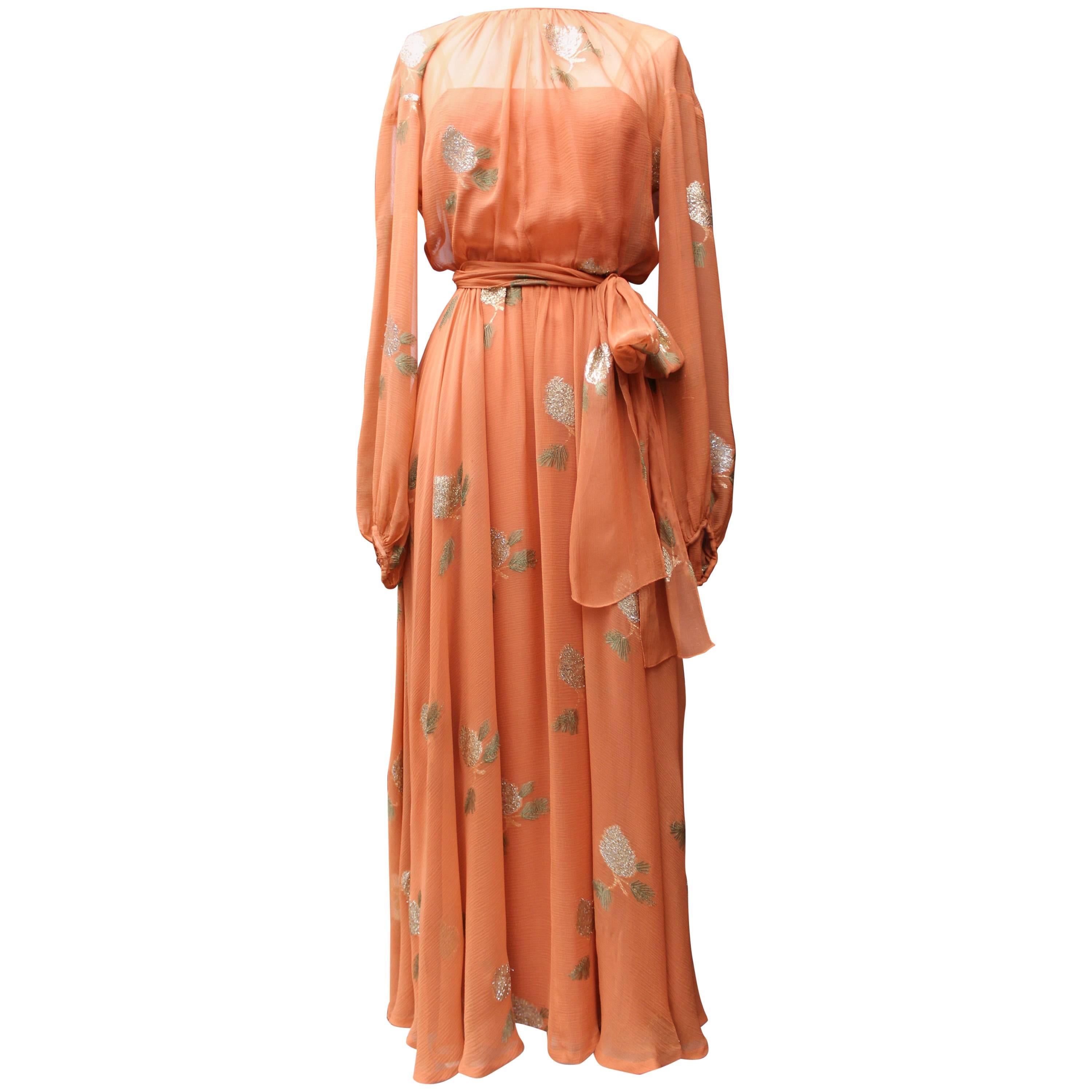 Fall 1974-1975 Jean Patou Haute Couture Défilé long orange evening gown For Sale