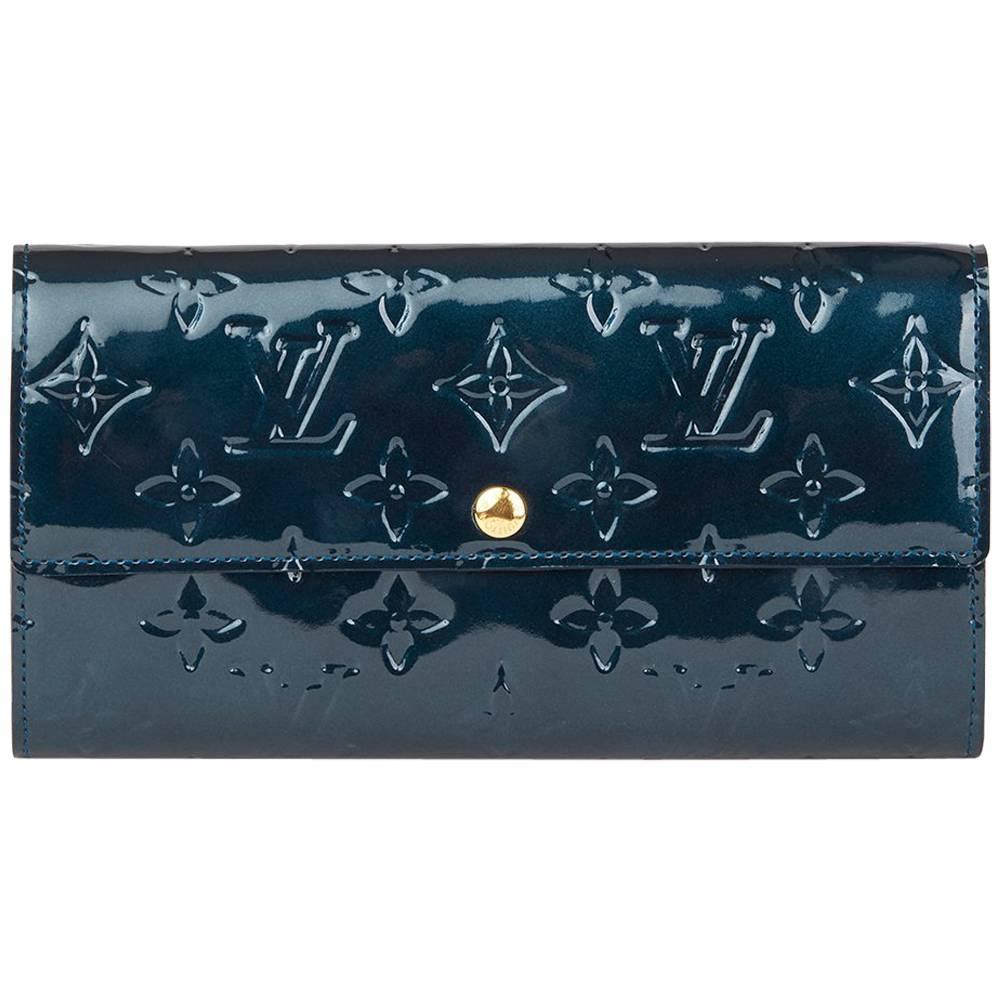 2010 Louis Vuitton Bleu Nuit Monogram Vernis Leather Sarah Wallet 