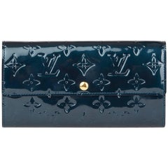 Vintage 2010 Louis Vuitton Bleu Nuit Monogram Vernis Leather Sarah Wallet 