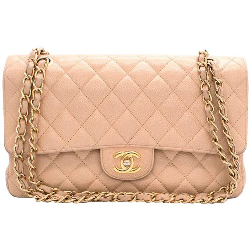 Chanel Beige Quilted Double Flap Bag  For Sale