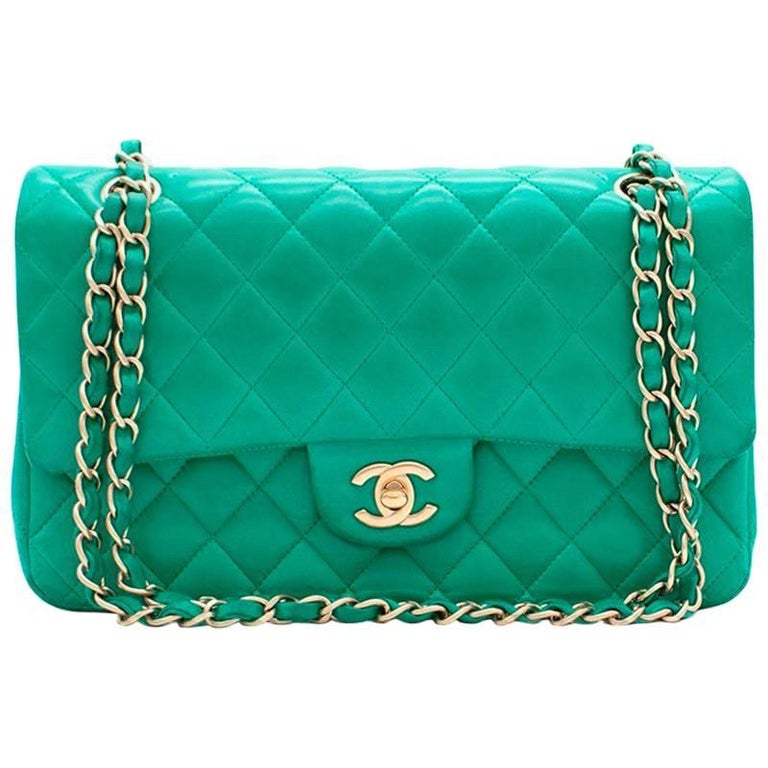 Chanel Green Quilted Leather Double Flap Bag For Sale at 1stDibs