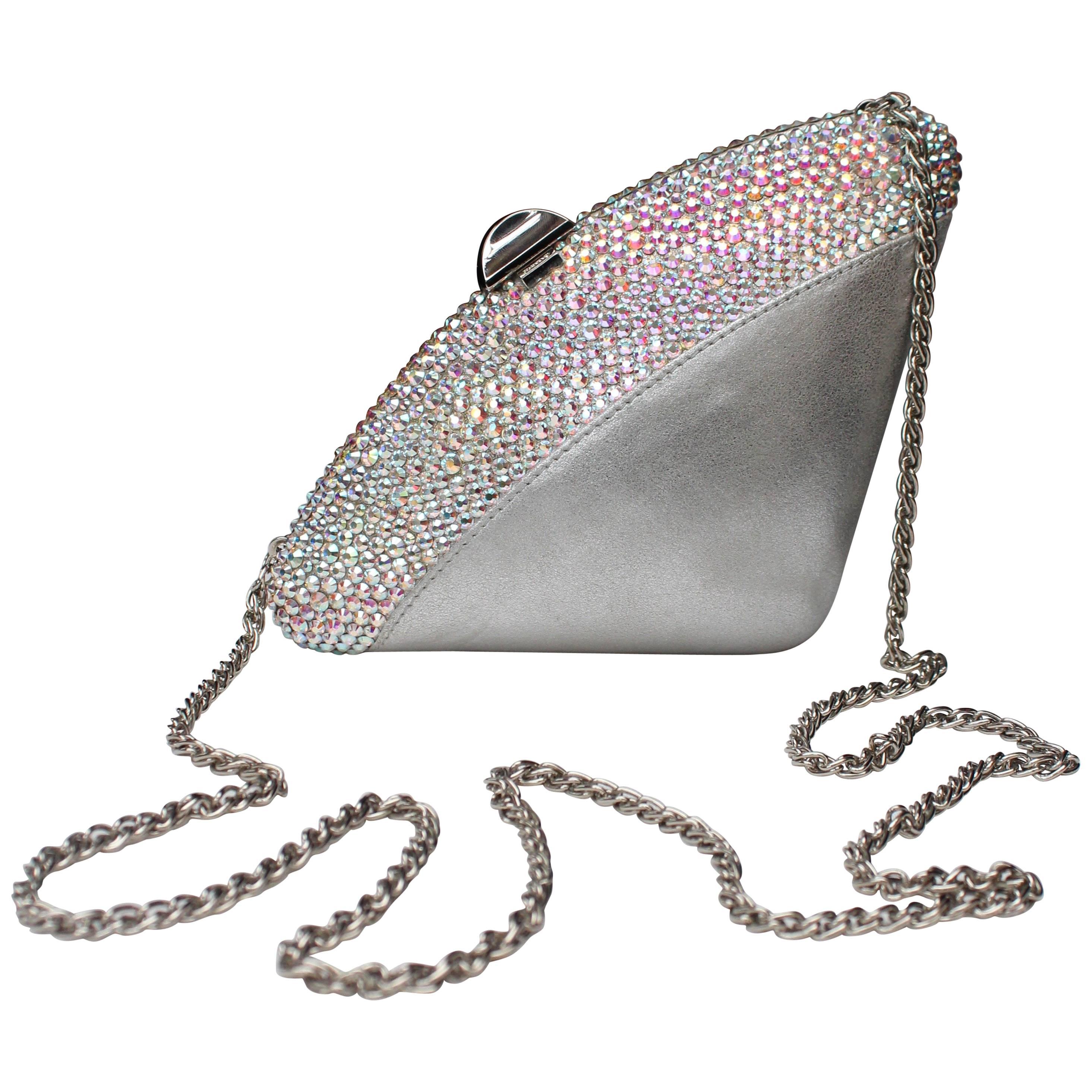 Rodo silvery leather small evening bag